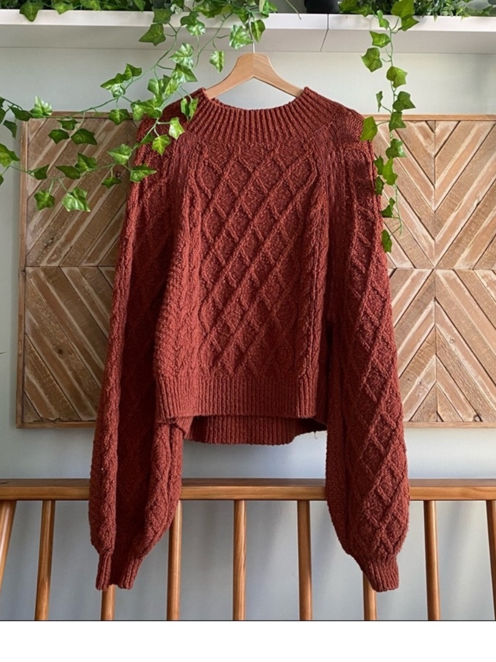 Free people Parfait textured pullover sweater in rust, size large - Picture 3 of 8
